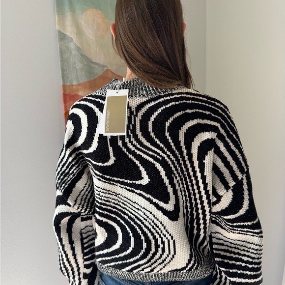Black and White Abstract Crew Neck Sweater - Picture 3 of 5